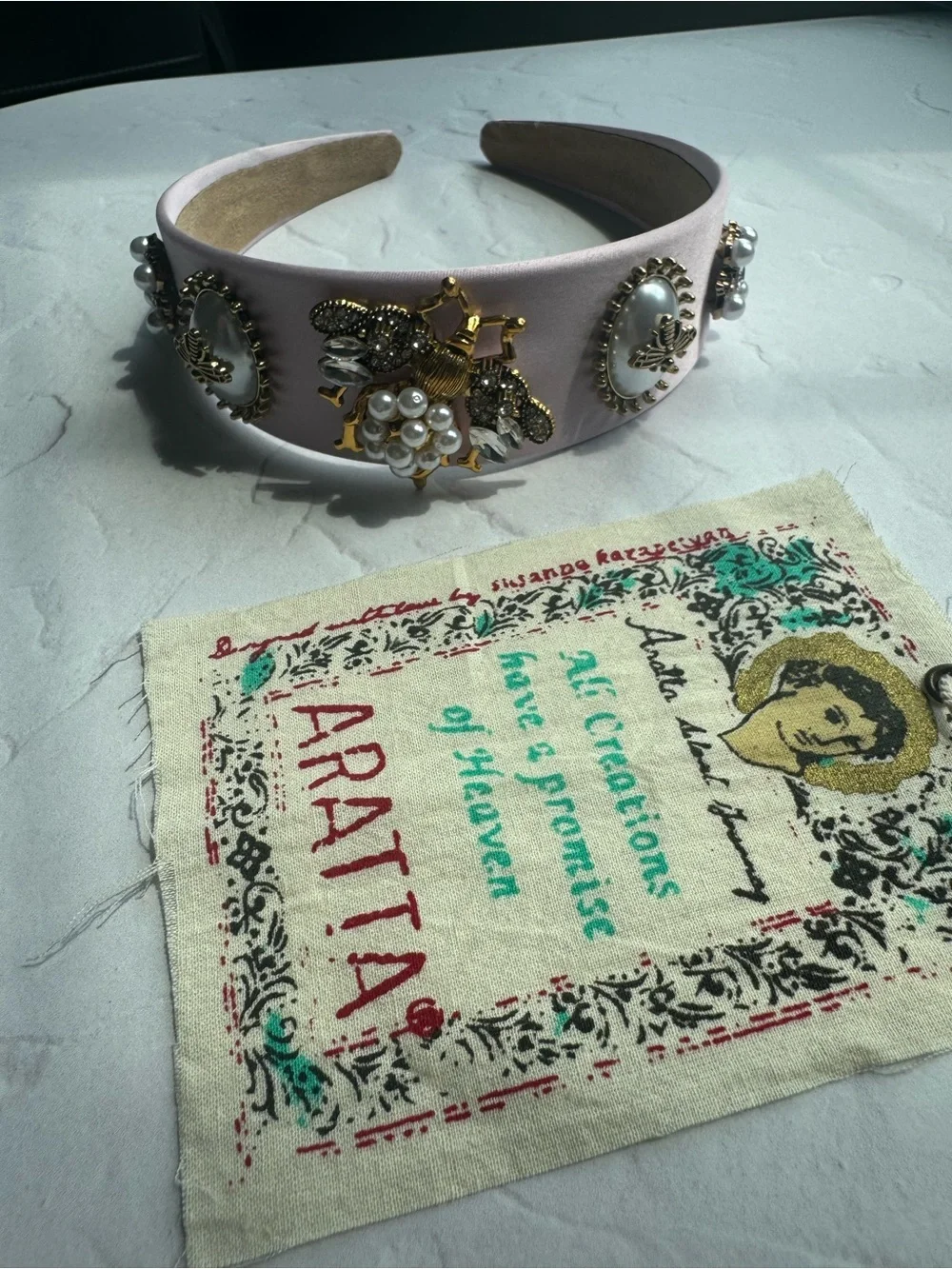 Aratta Silent Journey Embellished pink Pearl & Crystal Headband - Designer Style